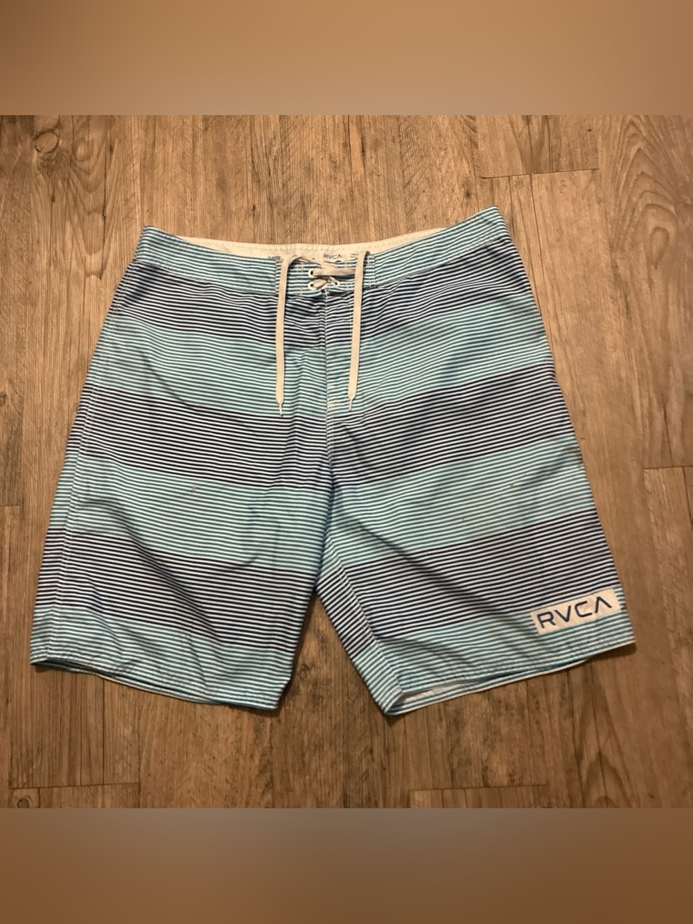 RVCA Men’s Light Blue and Navy Stripe Board Shorts